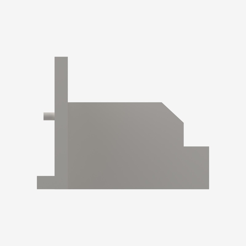 Front elevation of the bracket: the thin back plate on the left with a peg, the block stepping down to the right.